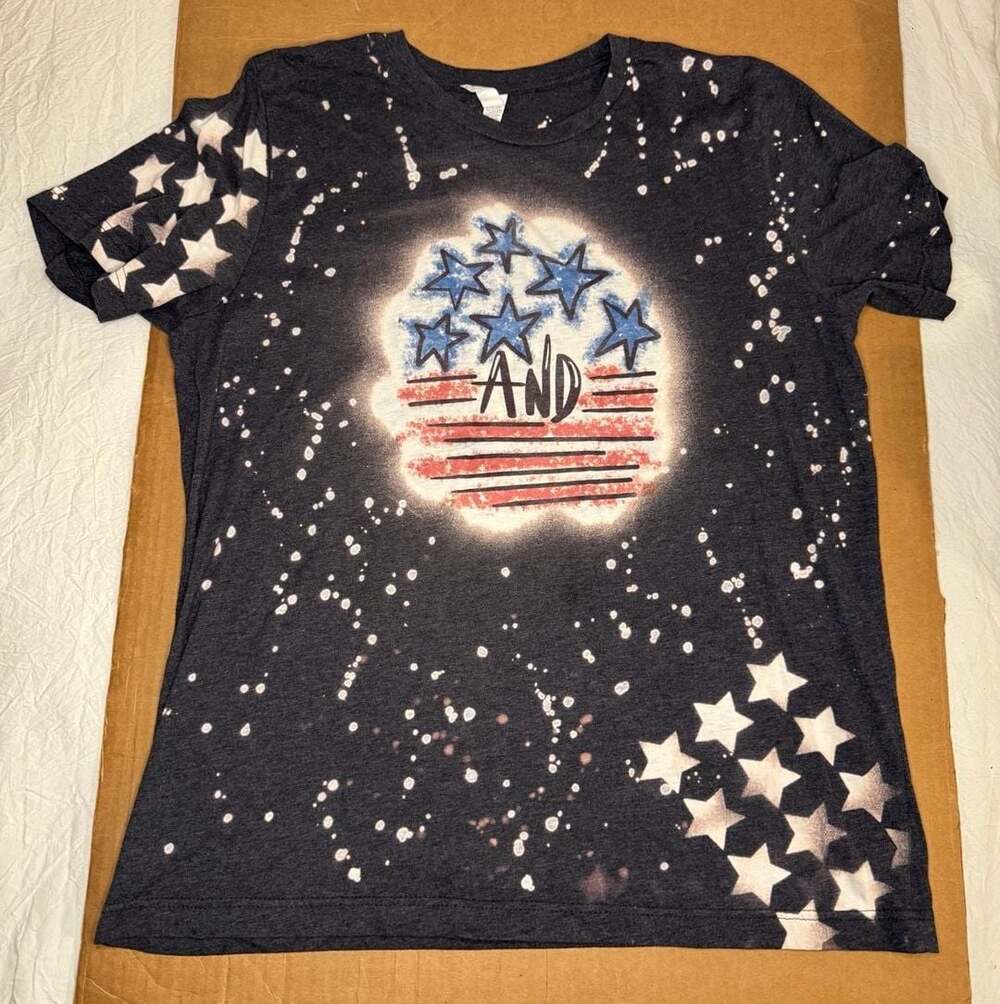 Bella + Canvas Patriotic Star and Stripes Bleached T-Shirt Size L